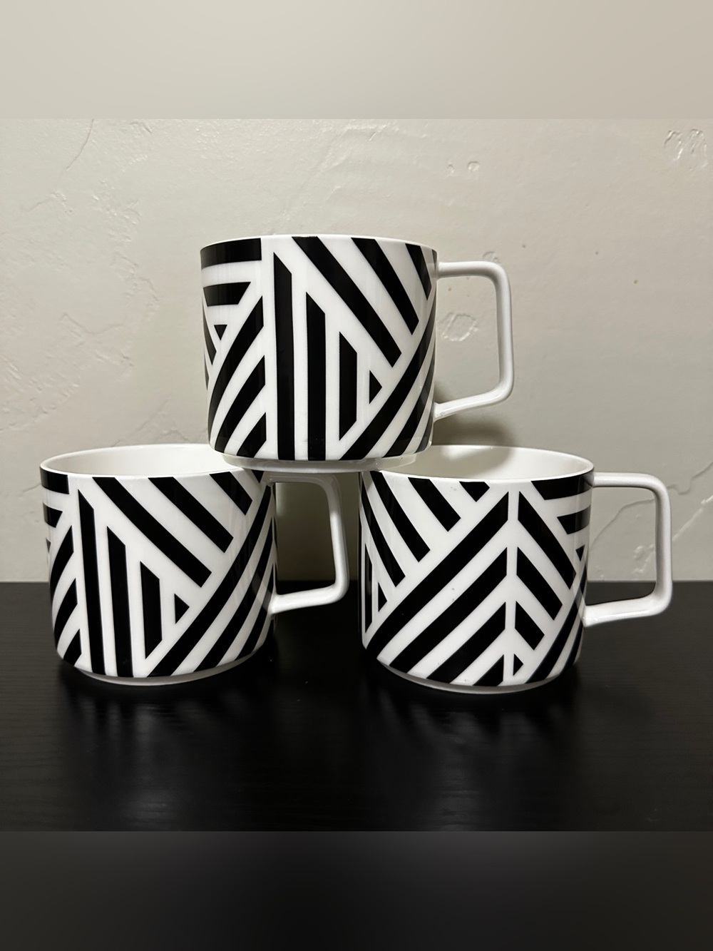 Mikasa Black & White Geometric Chevron Porcelain Mugs - Set of 3